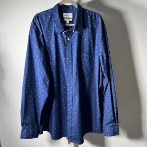 Saddlebred Blue Christmas-Themed Holly Berry Long-Sleeve Button-Up SZ 2XLT